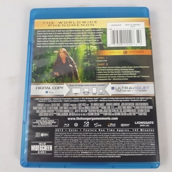 The Hunger Games - 2012 - 2 Disc Blu/ray DVD - Rated PG/13 - Used- W/Slipcover - Picture 6 of 6